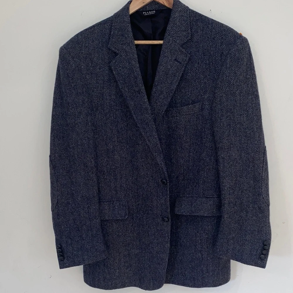 Jos. A. Bank 100% wool herringbone navy gray tweed blaze Sz 42R